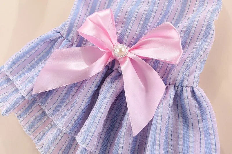 Summer Pet Cat Puppy Princess Dress Pet Clothes Striped Plaid Dresses with Bow Cats Kitten Rabbit Sphynx Clothing Pet Supplies