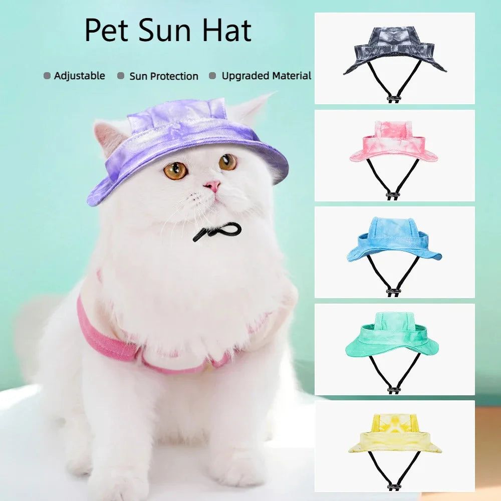 Pet Sunhat Adjustable Rope Buckle Breathable Cat Bucket Hat with Open Ears Summer Pet Outdoor Supplies