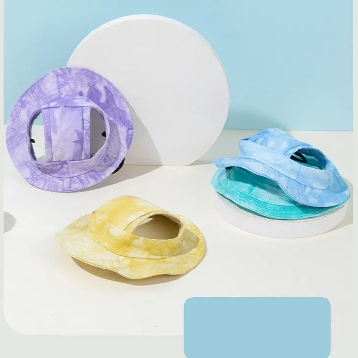 Cotton Cat Sun Hat With Ear Holes Round Brim Dog Puppy Cat Bucket Hat Outdoor Sun Protection Pet Caps for Small Medium Cat Dogs