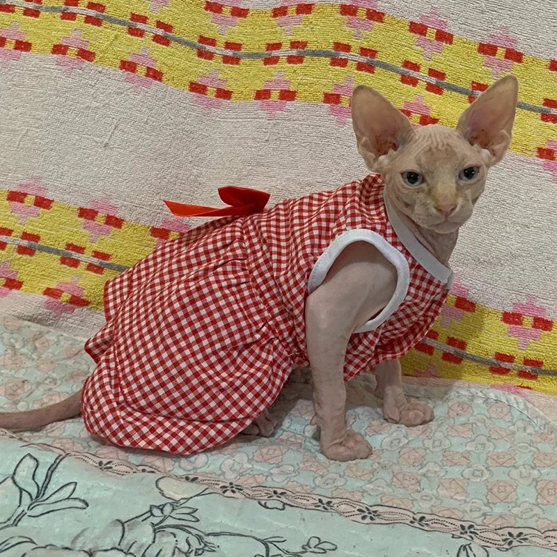 Summer Pet Cat Puppy Princess Dress Pet Clothes Striped Plaid Dresses with Bow Cats Kitten Rabbit Sphynx Clothing Pet Supplies