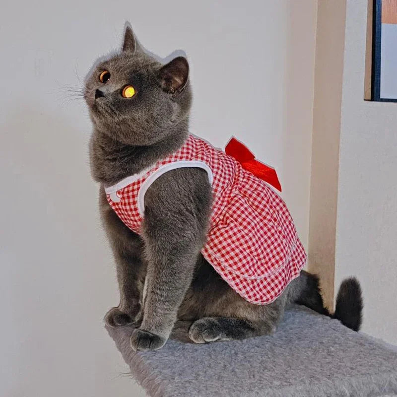 Summer Pet Cat Puppy Princess Dress Pet Clothes Striped Plaid Dresses with Bow Cats Kitten Rabbit Sphynx Clothing Pet Supplies