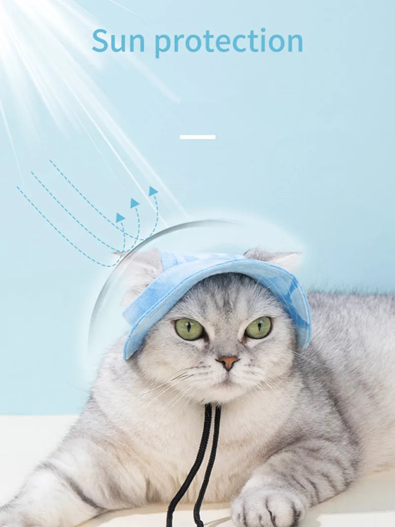 Cotton Cat Sun Hat With Ear Holes Round Brim Dog Puppy Cat Bucket Hat Outdoor Sun Protection Pet Caps for Small Medium Cat Dogs