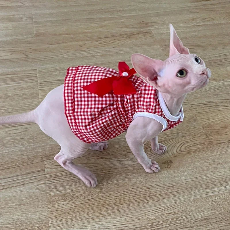 Summer Pet Cat Puppy Princess Dress Pet Clothes Striped Plaid Dresses with Bow Cats Kitten Rabbit Sphynx Clothing Pet Supplies