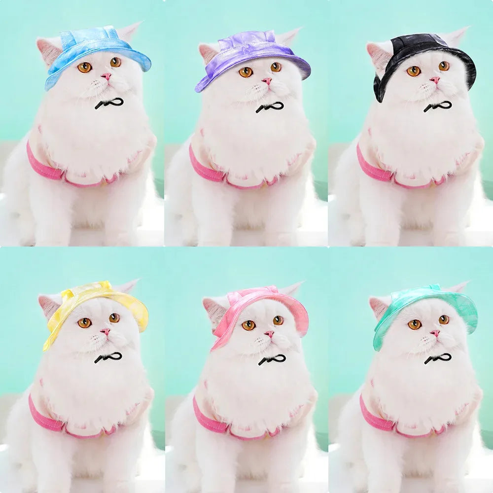 Pet Sunhat Adjustable Rope Buckle Breathable Cat Bucket Hat with Open Ears Summer Pet Outdoor Supplies