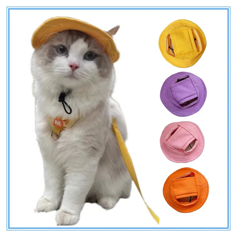 Cute Cat Dog Pets Hat with Ear Hole Dog Beach Visor Hat Sunhat for Cat Accessories Sun Cap Pet Outdoor Hat Supply for Dog Costum