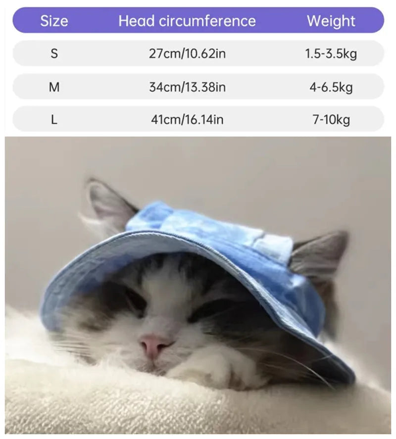 Cotton Cat Sun Hat With Ear Holes Round Brim Dog Puppy Cat Bucket Hat Outdoor Sun Protection Pet Caps for Small Medium Cat Dogs