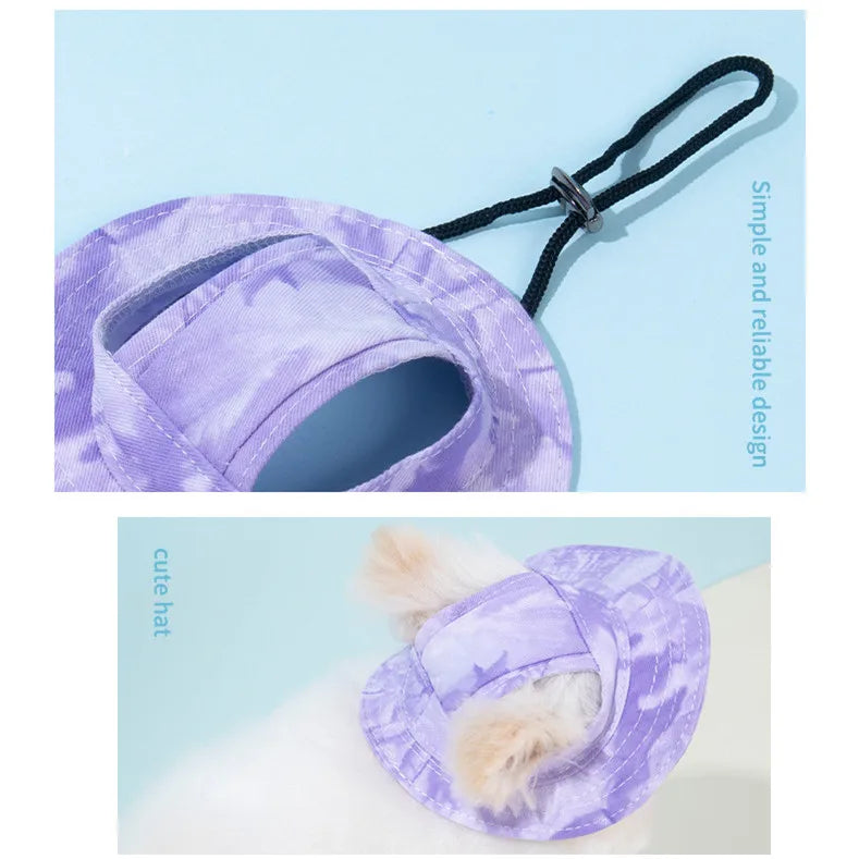 Cotton Cat Sun Hat With Ear Holes Round Brim Dog Puppy Cat Bucket Hat Outdoor Sun Protection Pet Caps for Small Medium Cat Dogs