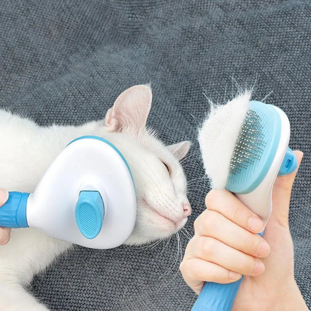 Cat Hair Cleaning Dematting Brush Comb Dog Hair Removal Brush Cat Slicker Brush Cat Grooming Brush Dog Comb with Release Button