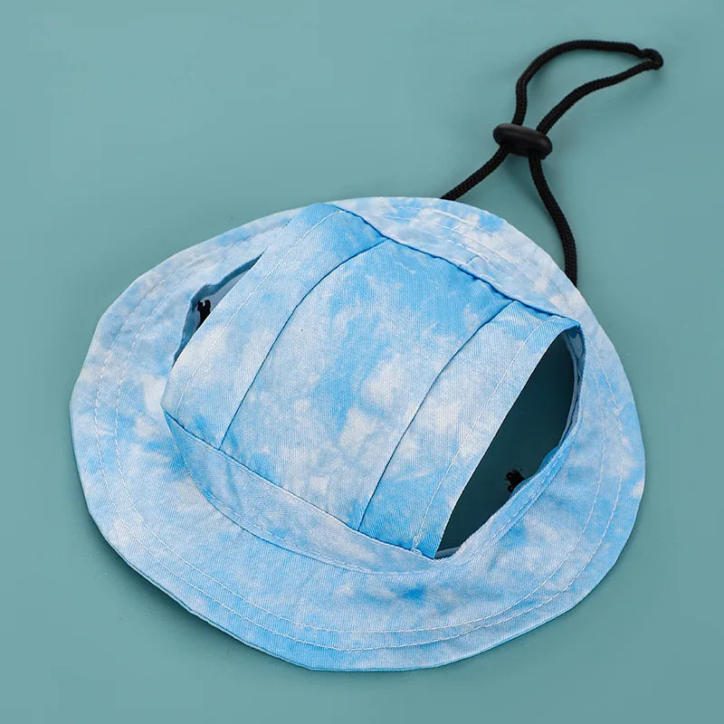 Cotton Cat Sun Hat With Ear Holes Round Brim Dog Puppy Cat Bucket Hat Outdoor Sun Protection Pet Caps for Small Medium Cat Dogs