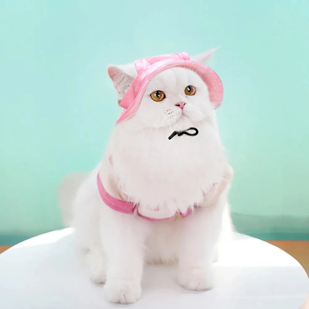 Pet Sunhat Adjustable Rope Buckle Breathable Cat Bucket Hat with Open Ears Summer Pet Outdoor Supplies