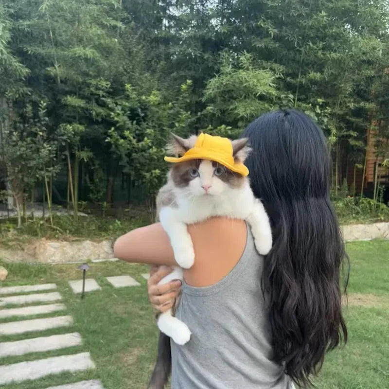 Cute Cat Dog Pets Hat with Ear Hole Dog Beach Visor Hat Sunhat for Cat Accessories Sun Cap Pet Outdoor Hat Supply for Dog Costum