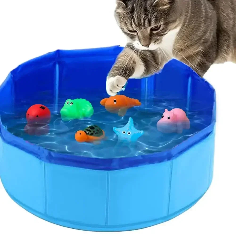 Foldable Cat Pool Toy Play Water Bath Tub for Dogs and Cats Summer Cool Pet Cleaning Basin with Turtle Starfish Octopus Design