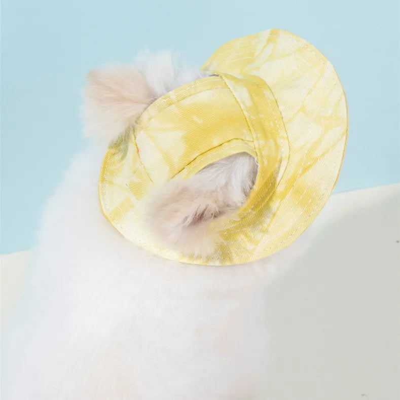 Cotton Cat Sun Hat With Ear Holes Round Brim Dog Puppy Cat Bucket Hat Outdoor Sun Protection Pet Caps for Small Medium Cat Dogs