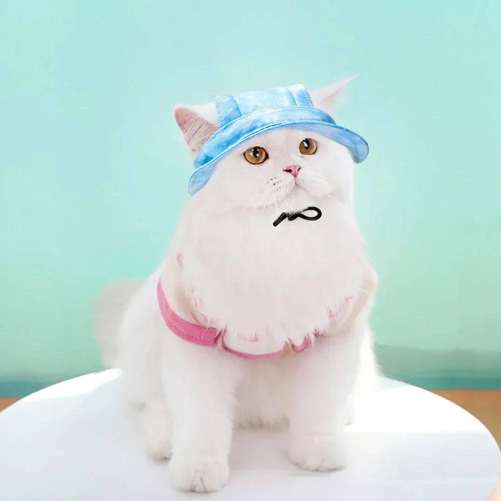Pet Sunhat Adjustable Rope Buckle Breathable Cat Bucket Hat with Open Ears Summer Pet Outdoor Supplies